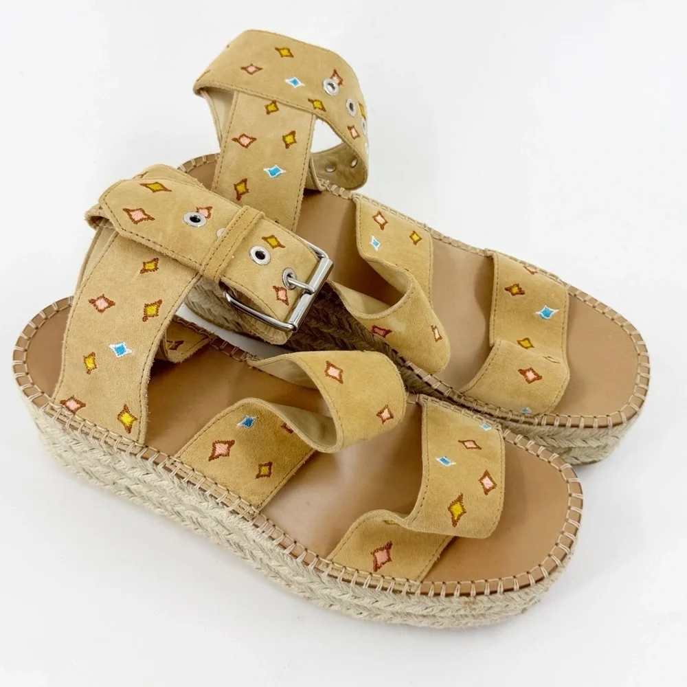✅ Rag & Bone Tara Platform‎ ANKLE STRAP Espadrille Suede Sandal TAN SIZE EU 38